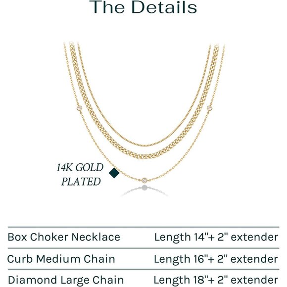 Three Layered Necklace Set - Gold Plated with Cubic Zirconia & Spring Ring Clasp - Picture 3 of 5